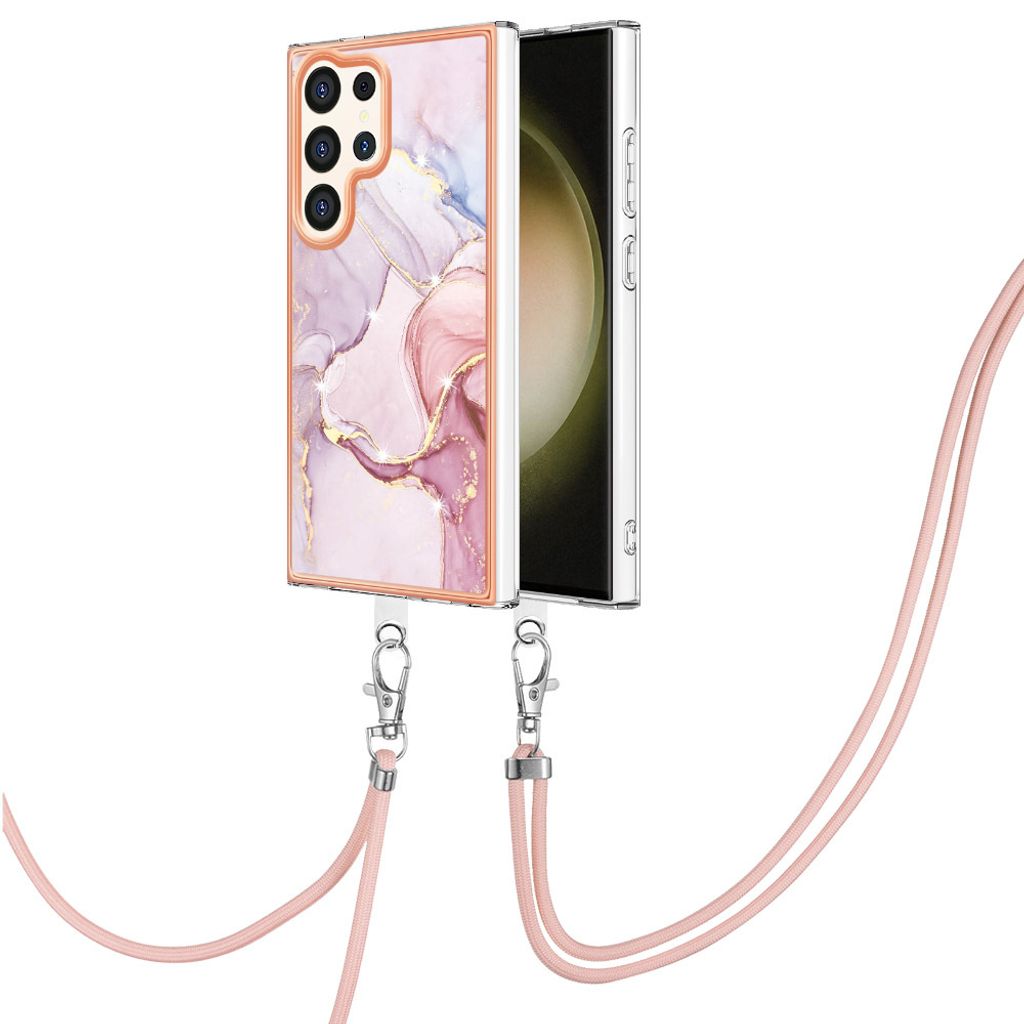 Handykette Hülle für Samsung Galaxy S24 Ultra Muster TPU Schutzhülle mit verstellbarem Tragegurt Kupfer
