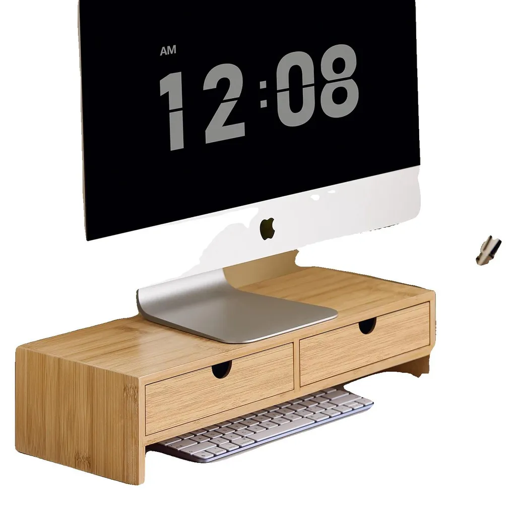 Rehausseur de moniteur bois naturel design pour rangement clavier PC