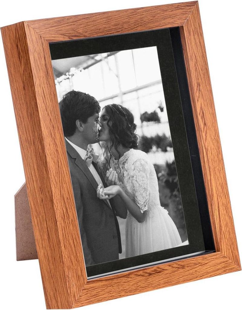 Dark Wood 5 x 7" 3D-Schatten-Kasten-Foto-Rahmen - Pop-up-Anzeige Bilderrahmen mit 4 x 6" Berg - Glas Aperture - Dark Wood / Schwarz