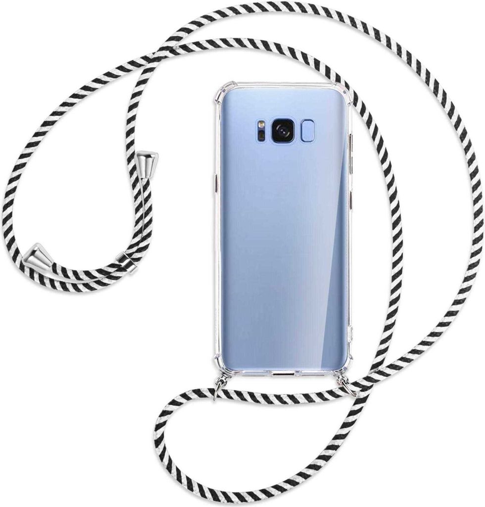 Handykette Backcover-Schutzhülle mit Band (Metall silberfarben) für Samsung Galaxy S8 - schwarz/weiß gestreift