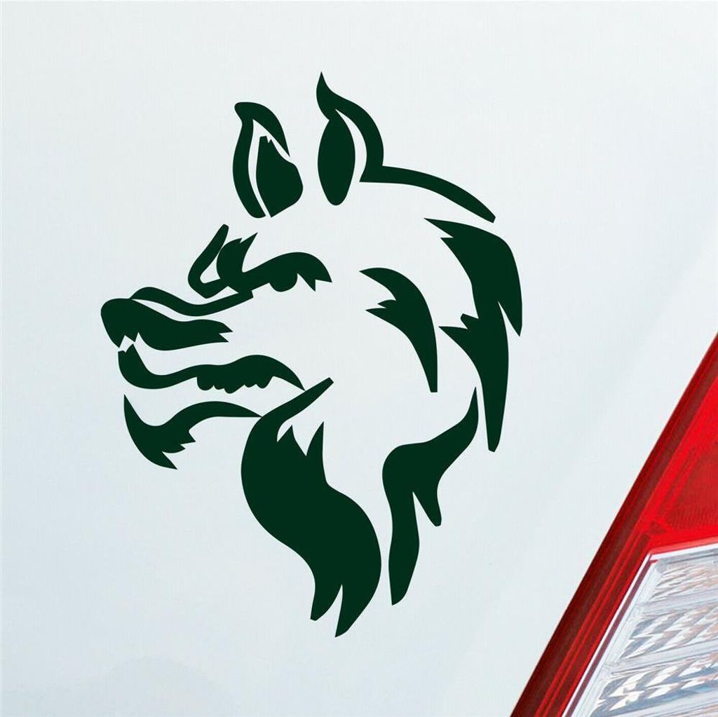 Auto Aufkleber Böser Wolf Hund Tier Animal Tribal Tattoo 12x9 cm Dunkelgrün Sticker Heckscheibenaufkleber