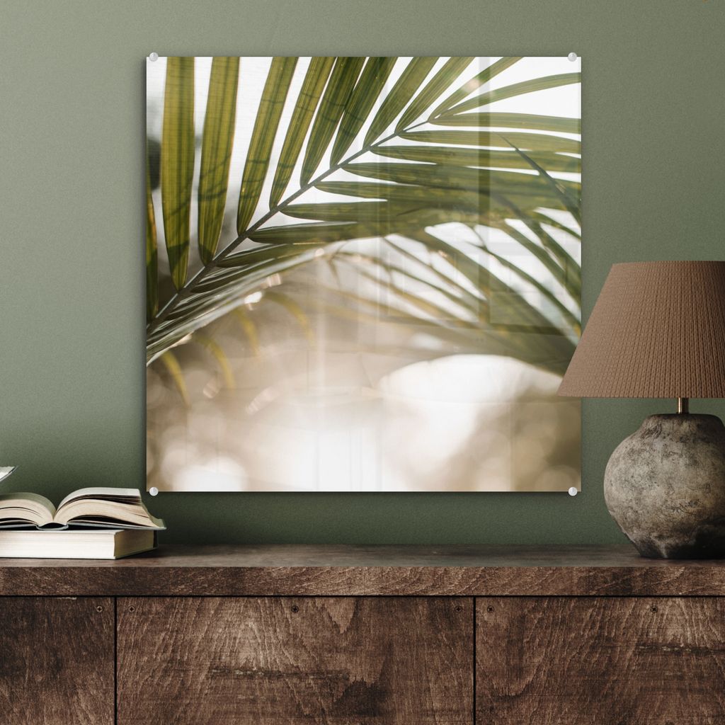 MuchoWow Glasbilder - Bilder auf Wandbild - Foto auf Glas Palme - Palmenblatt - Sonne - Sommer 50x50 cm Wanddekoration aus Glas - Acrylglasbild - A...