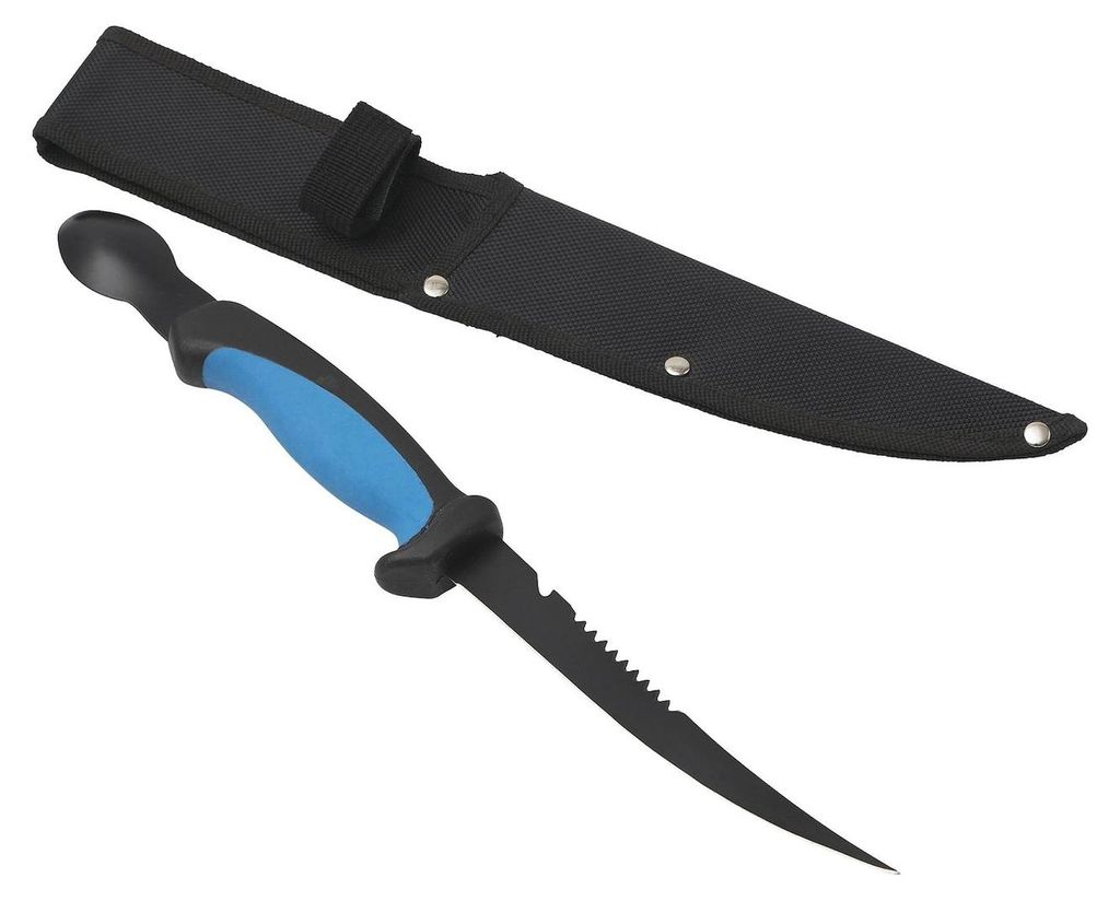 Kinetic Knife W/Roe Spoon 16cm Black/Blue - Filetiermesser