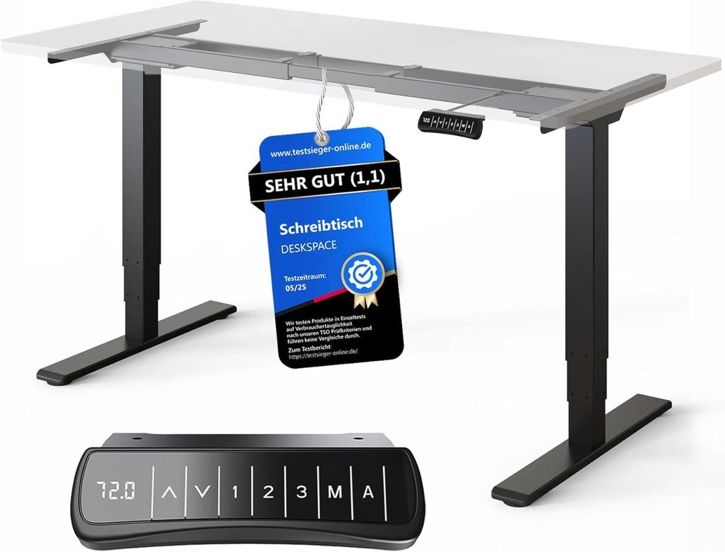 DESKSPACE PRO Plus Höhenverstellbarer Schreibtisch Gestell - Dual-Motor Tischgestell, Elektrisches Tischgestell mit Memory Funktion (Schwarzes)