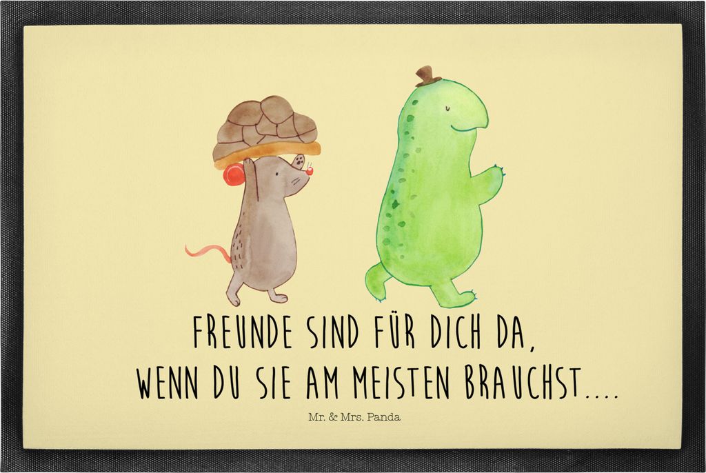 Mr. & Mrs. Panda Schmutzmatte Schildkröte Maus 60 x 90 cm - Gelb Pastell - Geschenk, Bodenvorleger, Fussmatte, Gummimatte, fußmatte, glücklich, ...