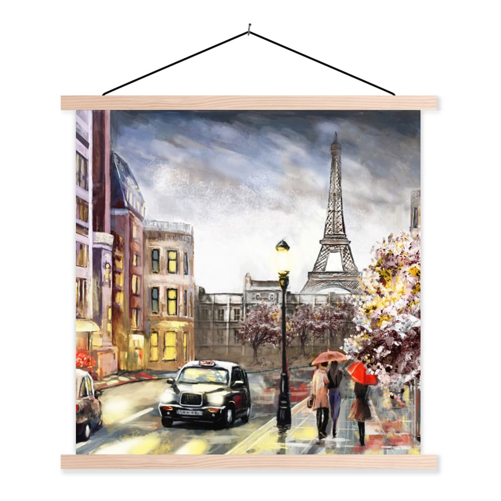 MuchoWow Textilposter Gemälde - Paris - Frankreich - Öl 60x60 cm mit holzfarbenen Rahmen - Wanddekoration