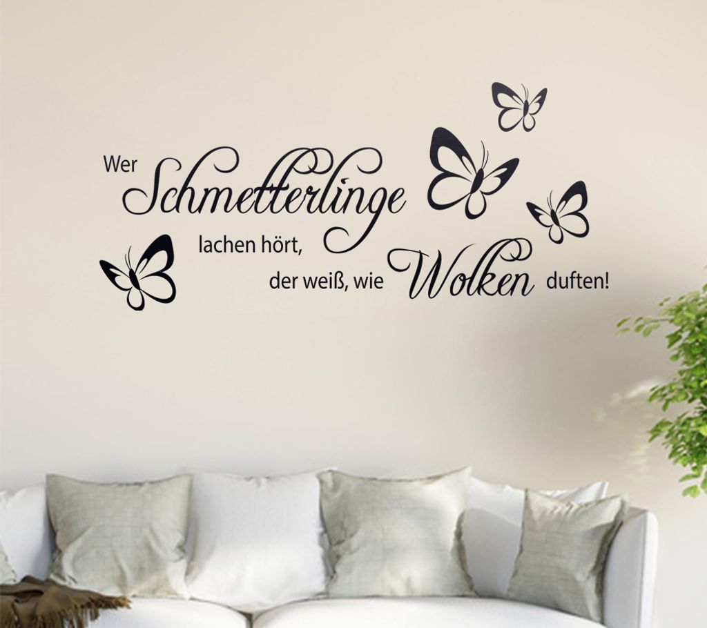 Wer Schmetterlinge lachen hört ... Wandtattoo in 6 Größen - Wandaufkleber Wall Sticker - Dekoration, Küche, Wohnzimmer, Schlafzimmer, Badezimmer