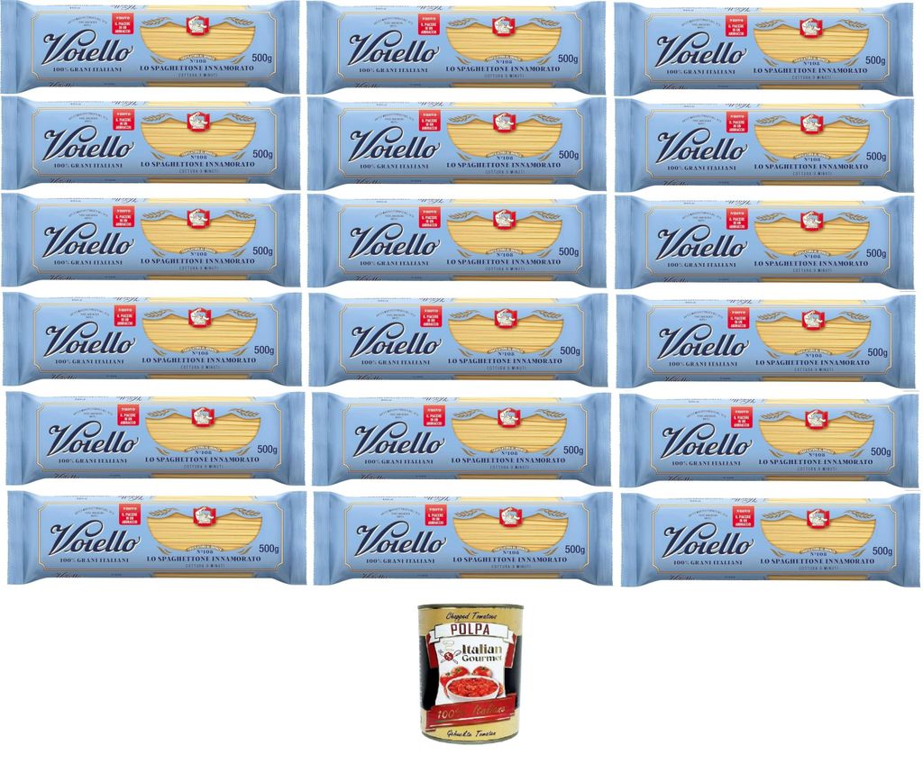 Voiello Lo Spaghettone Innamorato Nr. 108 – 100% italienischer Hartweizen, bronzegzogen, ideale Kochfestigkeit – 18x500 g+ Italian Gourmet polpa