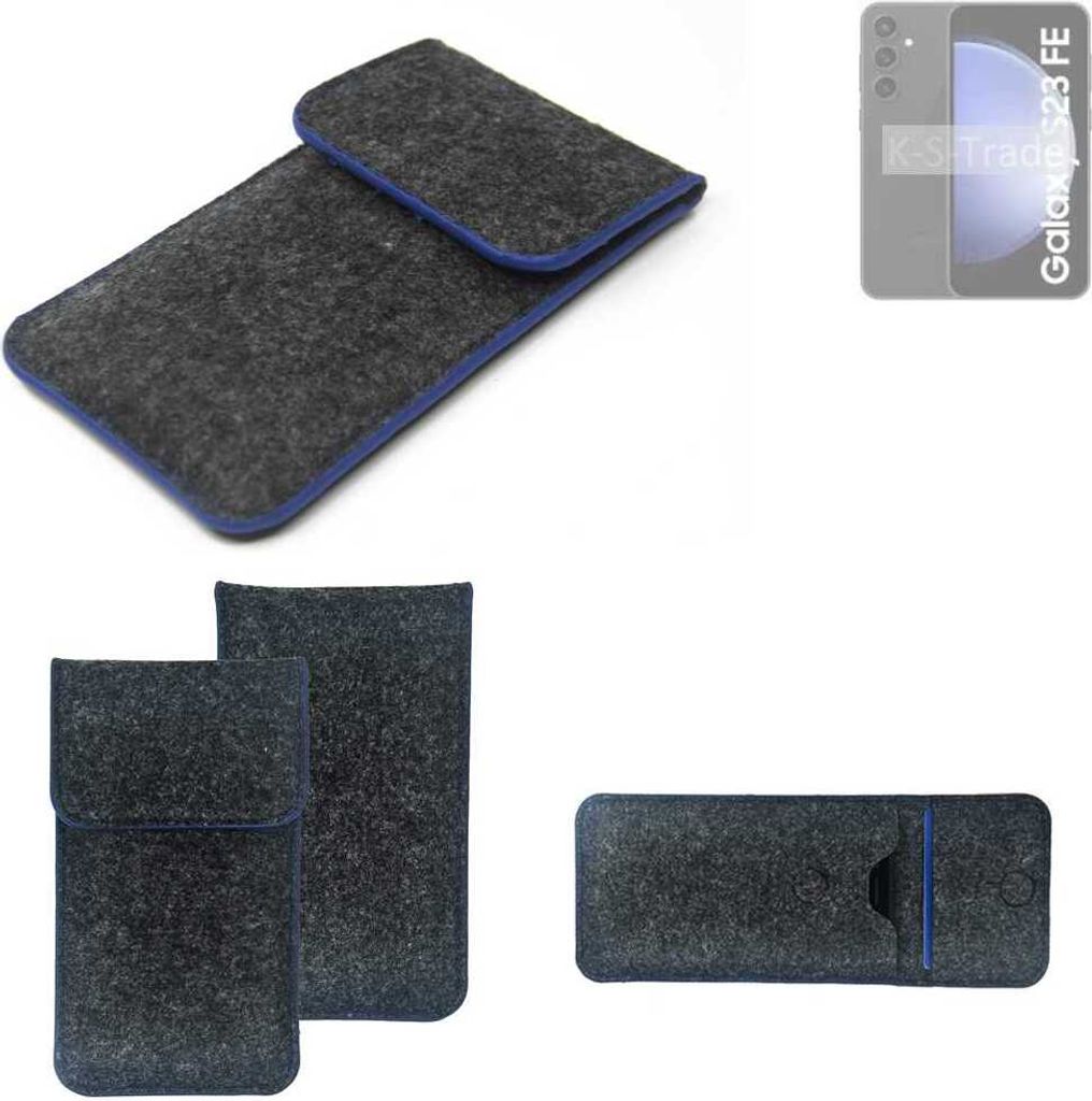 K-S-Trade Handy-Hülle Schutz-Hülle kompatibel mit Samsung Galaxy S23 FE Filztasche Pouch Tasche Case Sleeve Filzhülle dunkelgrau, blauer Rand