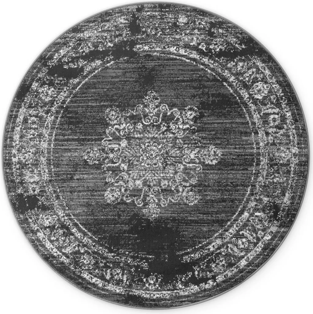 Tapis Rond Gris à Poils Courts Style Moderne Lydia pour Salon et Chambre