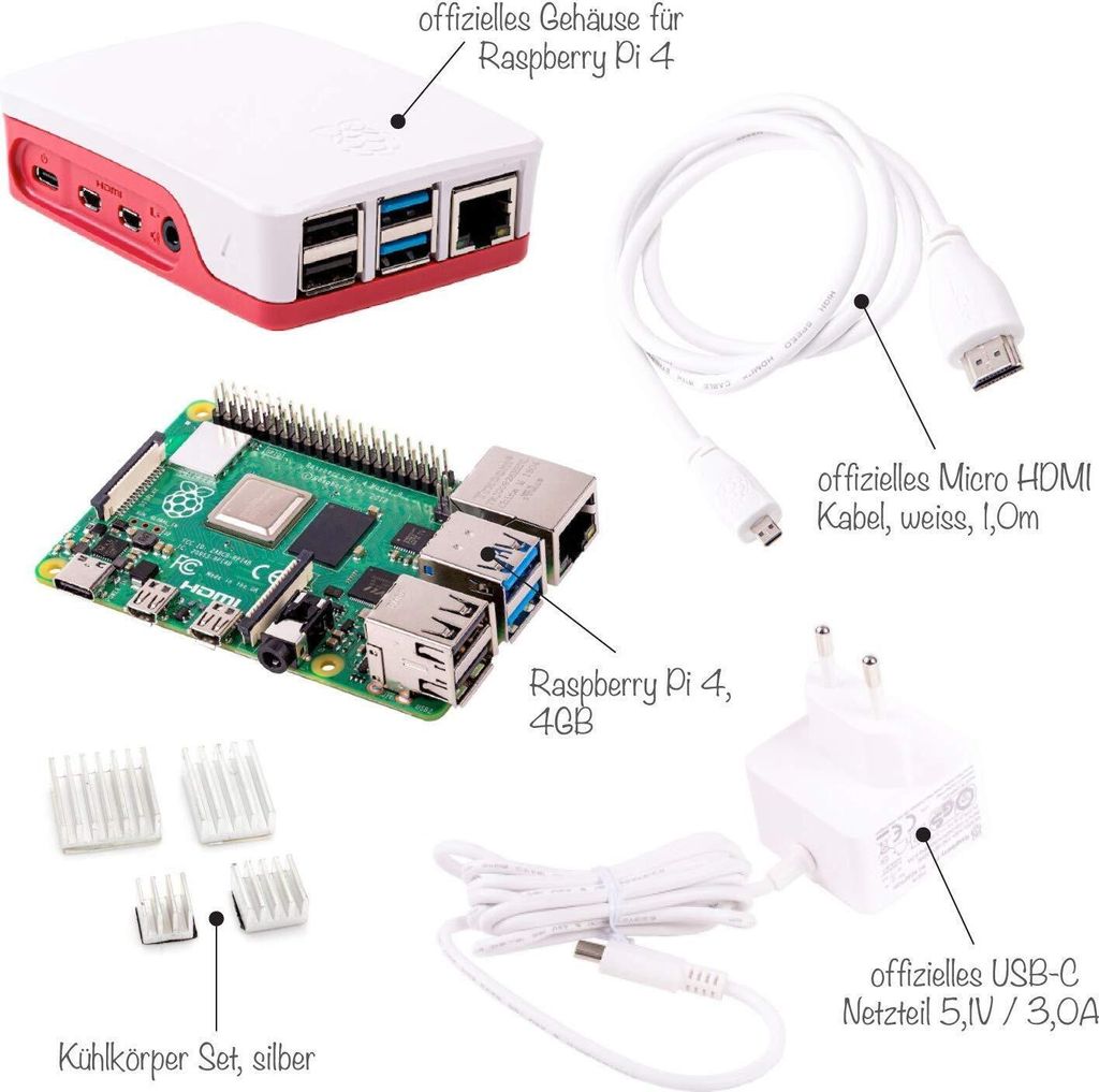 Raspberry Pi 4 Computer Modell B, 4GB RAM Light Starter Produktbild 
