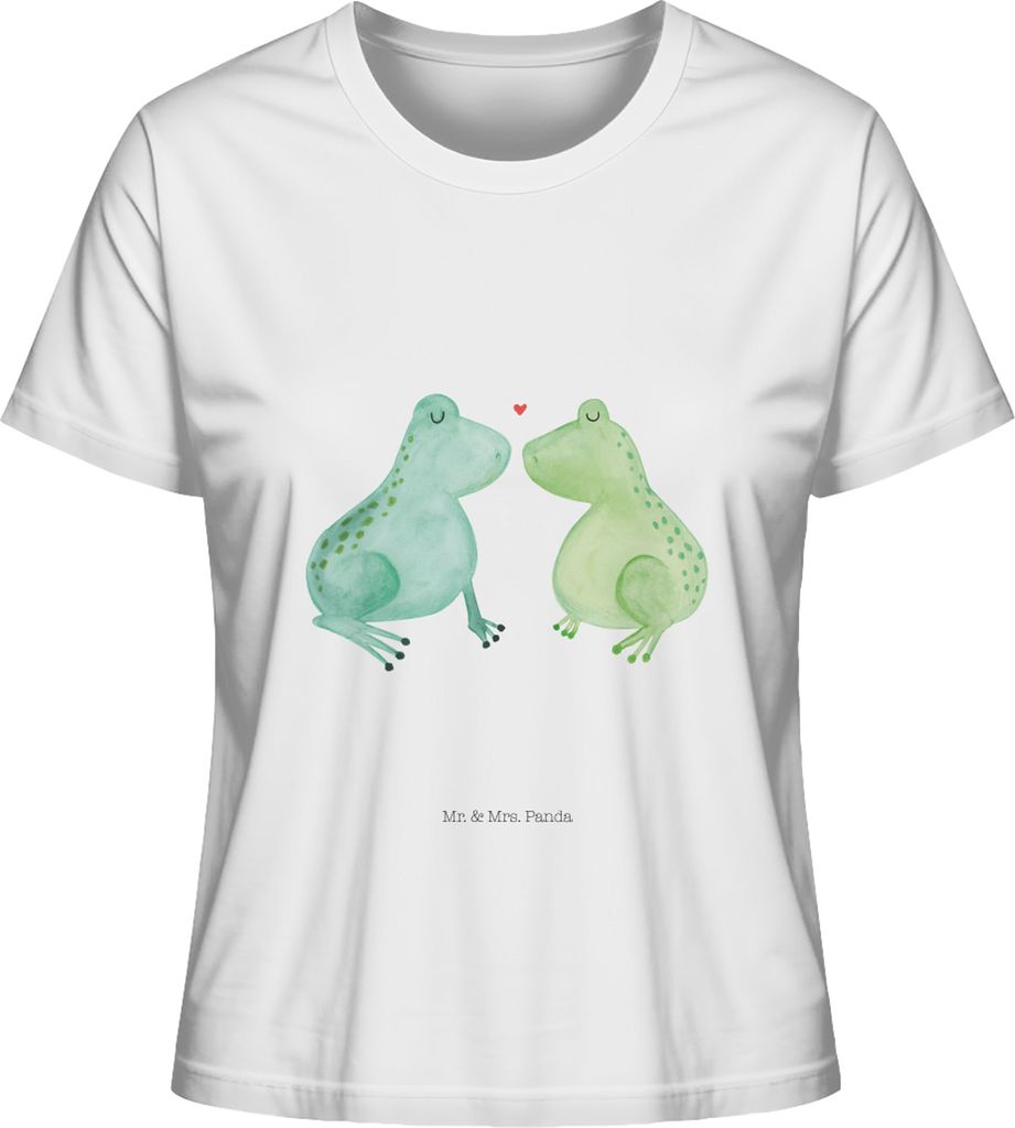 Mr. & Mrs. Panda Damen T-Shirt Frosch Liebe Größe M - Weiß - Geschenk, Freundin, Baumwoll, Hochzeitstag, Frösche, Oberteil, Basic Shirt, Kurzar...