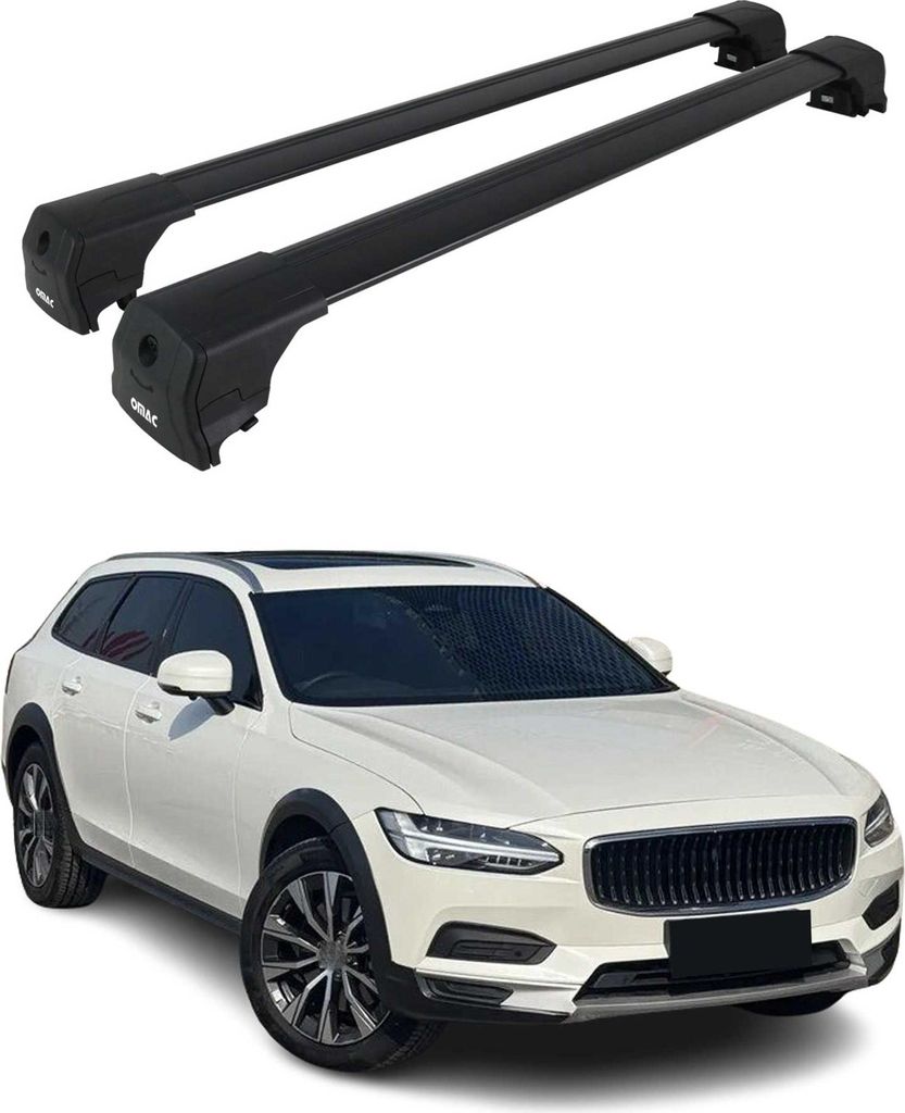 Dachträger Grundtäger für Volvo V90 V90 Cross Country 2017-2024 Alu Schwarz 2tlg