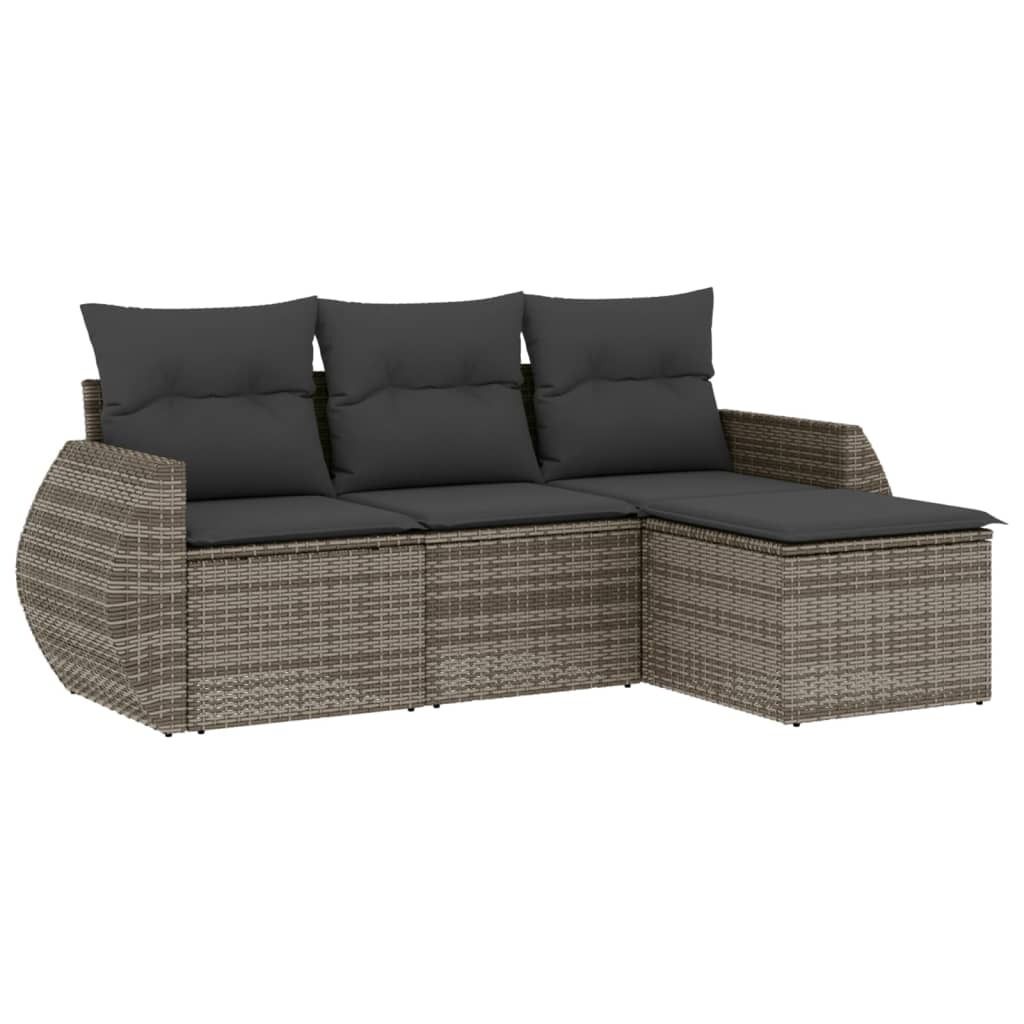 vidaXL 4-tlg. Garten-Sofagarnitur mit Kissen Grau Poly Rattan