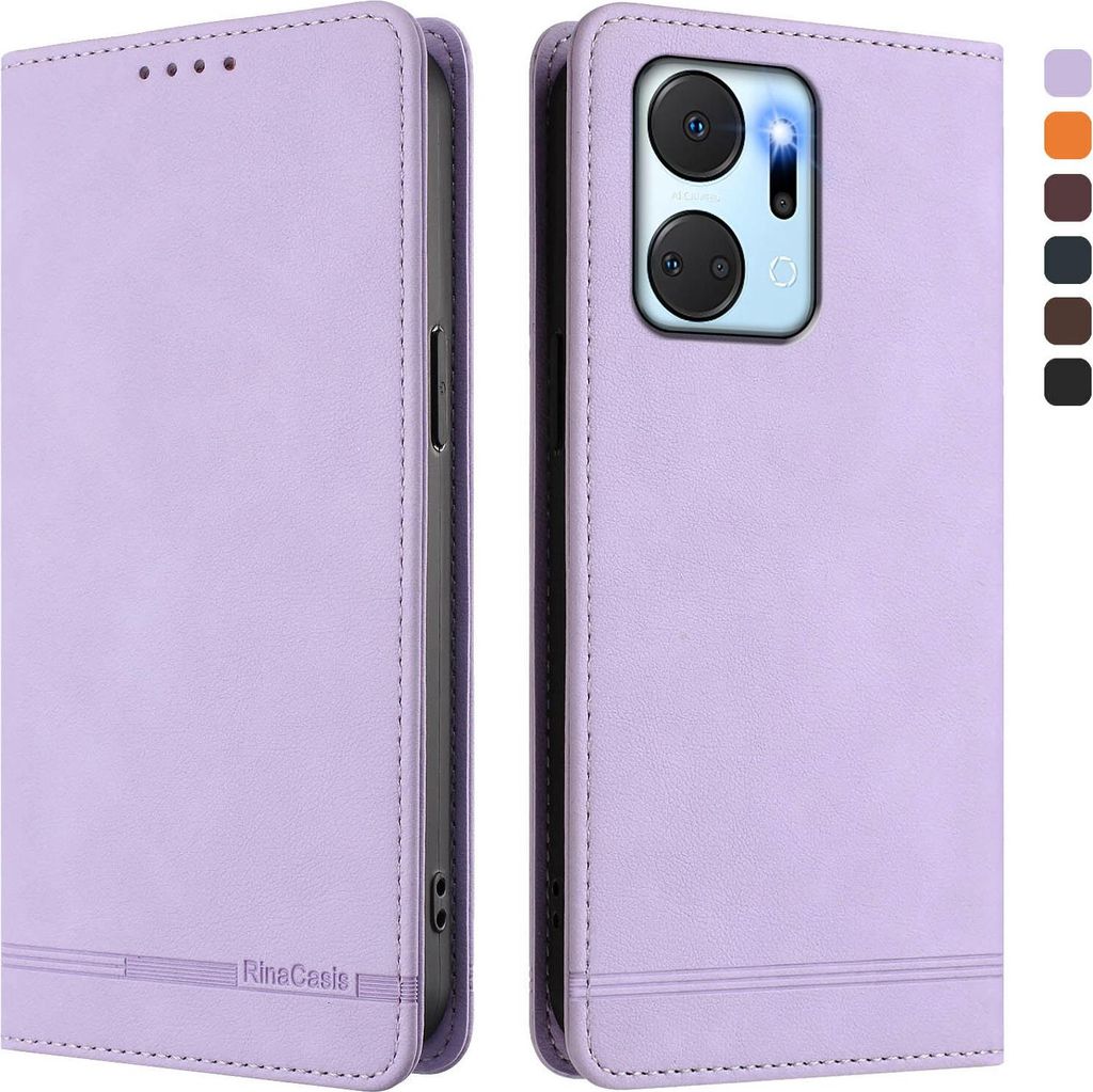Hülle für Honor X7A, Retro Kunstleder Ständer Klapphülle mit Kartenfächer und Magnetische Violett