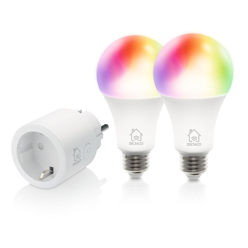 DELTACO SMART HOME, Starterkit mit zwei RGB-Lampen und einem Stecker