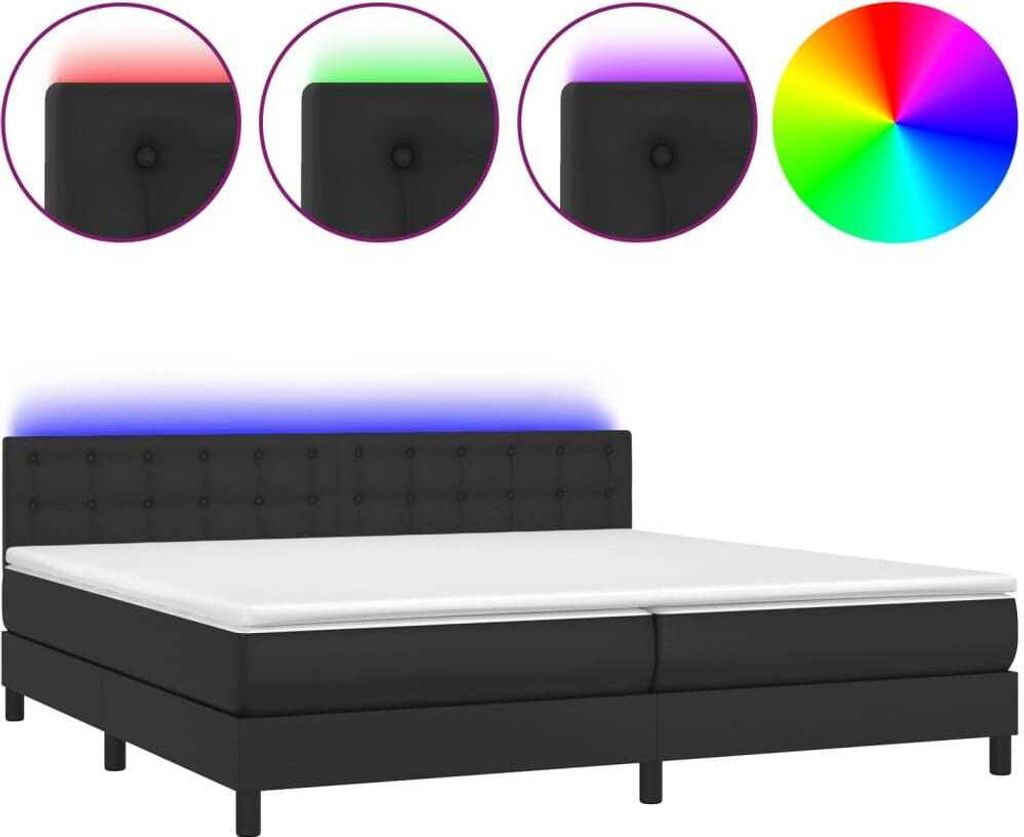 Boxspringbett mit Matratze & LED Schwarz 200x200 cm Kunstleder