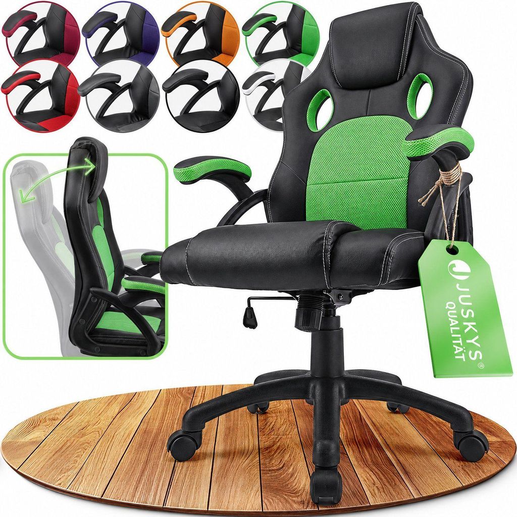 Juskys Racing desk chair Montreal (verde) - sedia da gioco Immagine del prodotto 