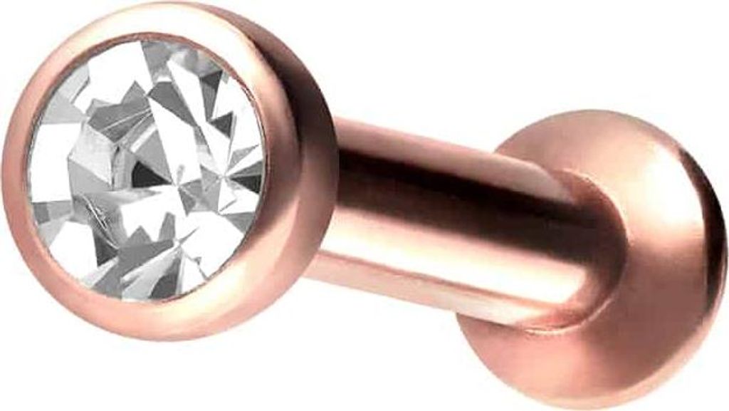 Ohrpiercing, Nasenpiercing Chirurgenstahl Triple Piercing Mini Labret mit Innengewinde FLAT-DISC + KRISTALL RoséGold Stablänge: 7mm | Discgröße...