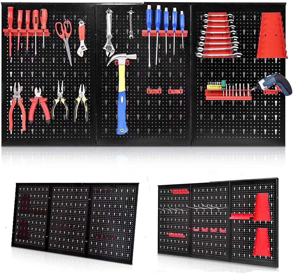 Werkzeugwand Lochwand aus Eisen, Werkzeuglochwand Lochblech Lochwand mit Hakenset, Werkzeughalter Werkzeughalterung Wandpalatten Lagersystem