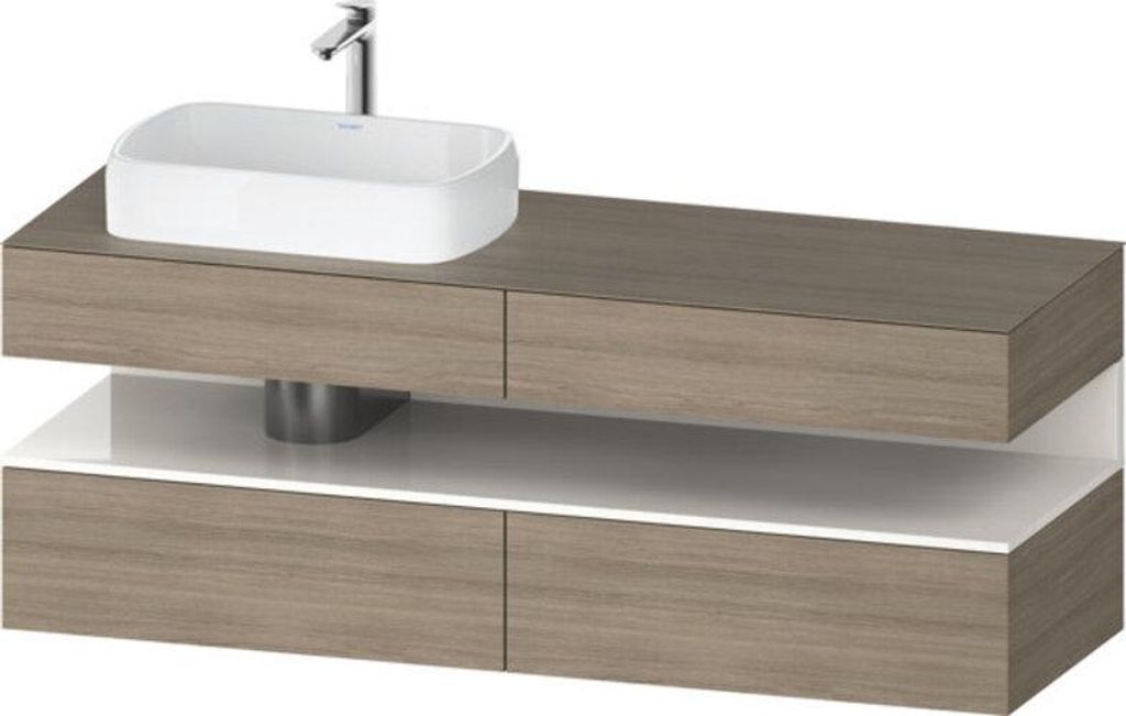 Duravit Qatego Konsolenwaschtischunterbau, 2 Auszüge, 2 Schubkästen, Ausschnitt links, 1600x550x600mm, Nische Weiß Hochglanz, QA4777022350010