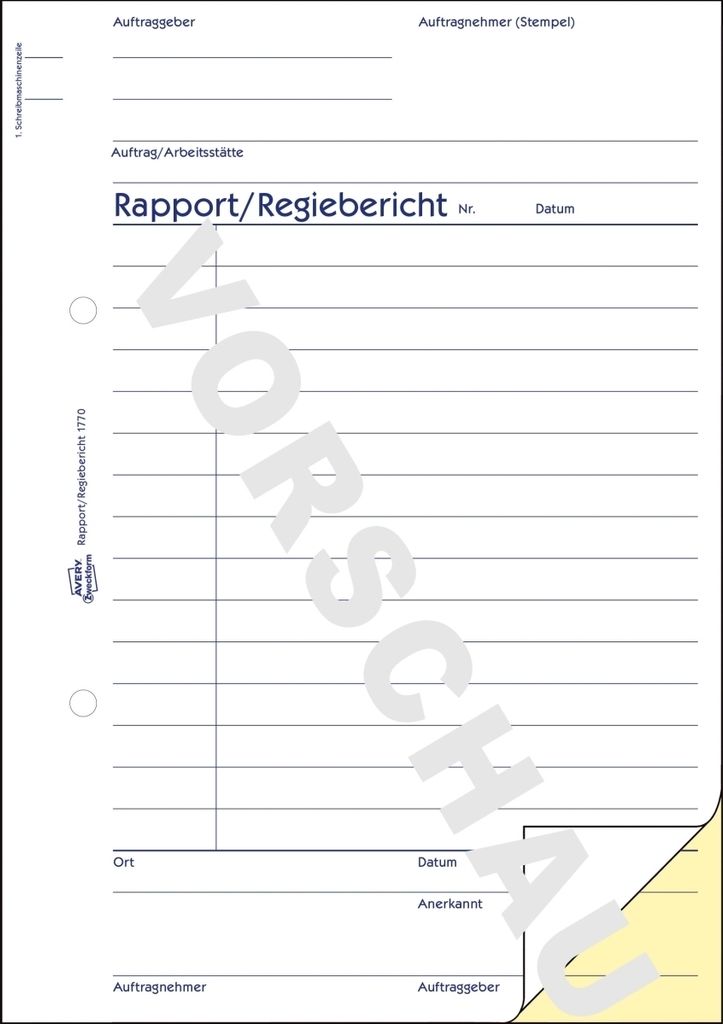 Formularbuch Rapport/Regiebericht A5 hoch selbstdurchschreibend 2x40 Blatt Packung mit 10 Stück