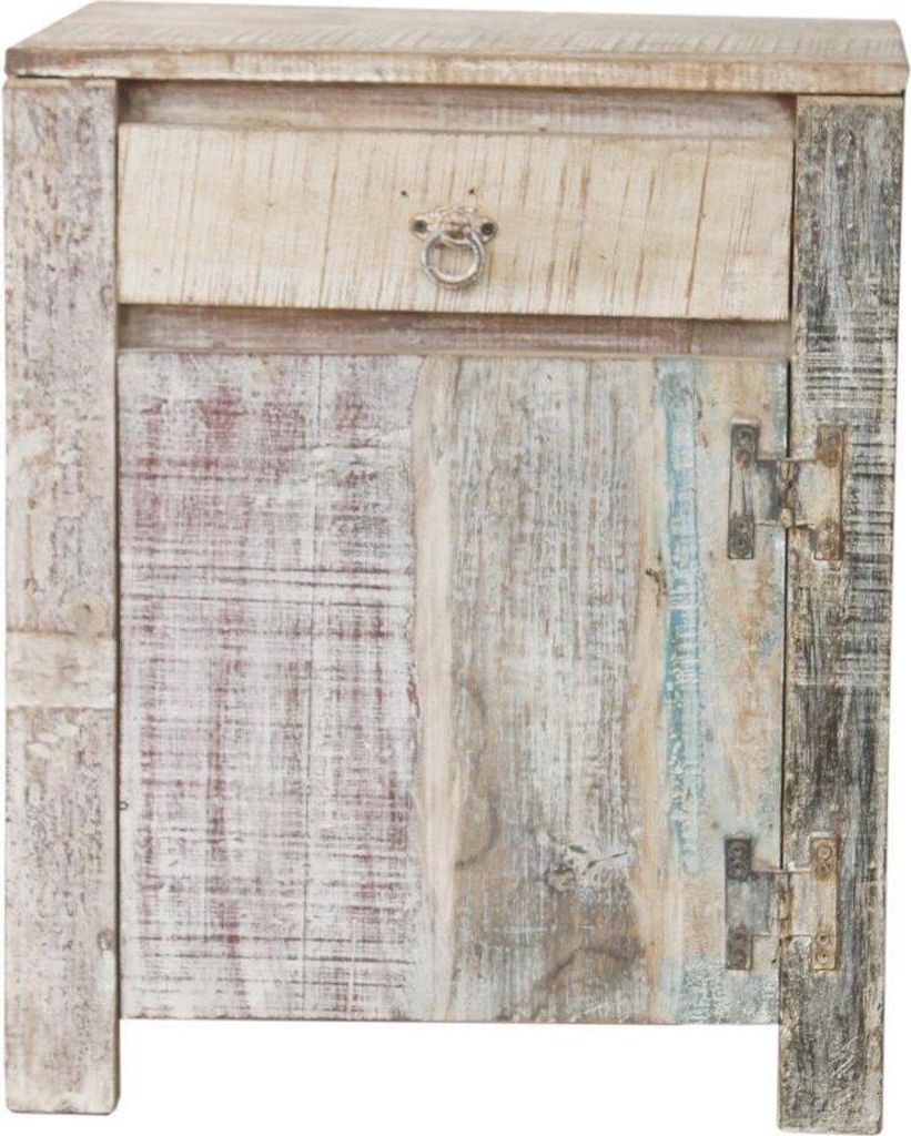 Vintage Beistellschrank, Kommode, Nachttischschrank, Flurschrank mit Schubfach - Modell 5a, Weiß, Holz, 62*51*38 cm, Kleine Schränke