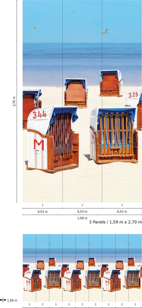 NEWROOM Tapete Blau Vliestapete Strandkorb - Wandbild Natur Beige Creme Strand Meer Tapete Realistisch Strandtapete