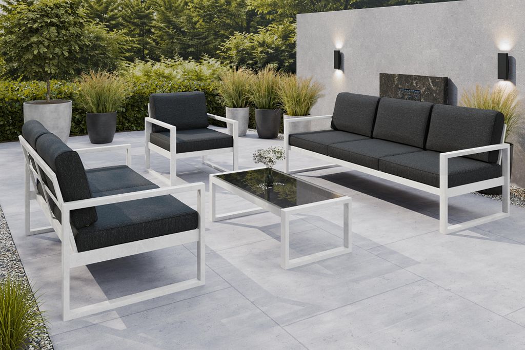 Gartenmöbel Set Solar Lounge Sofa Sessel Tisch Metall W-PD05