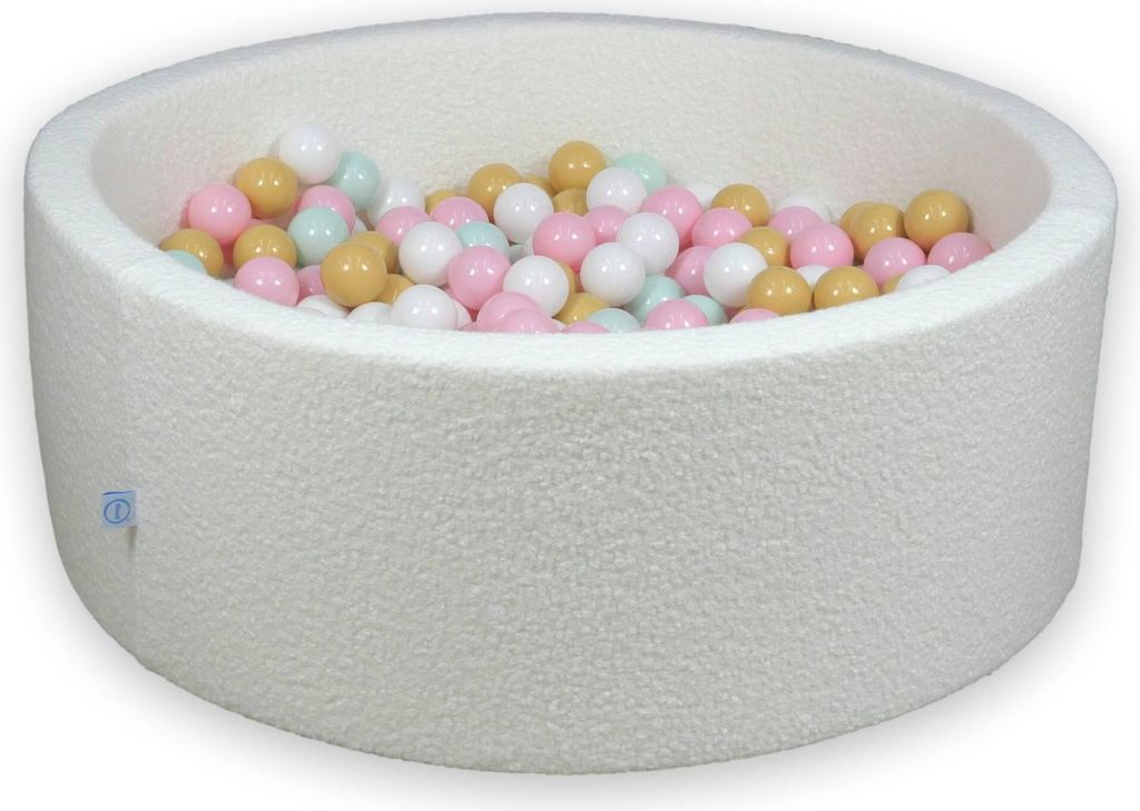 Bällebad 110x40 Boucle Weiß – Mit 500 Bällen / weiß, hellmint, hellrosa, beige