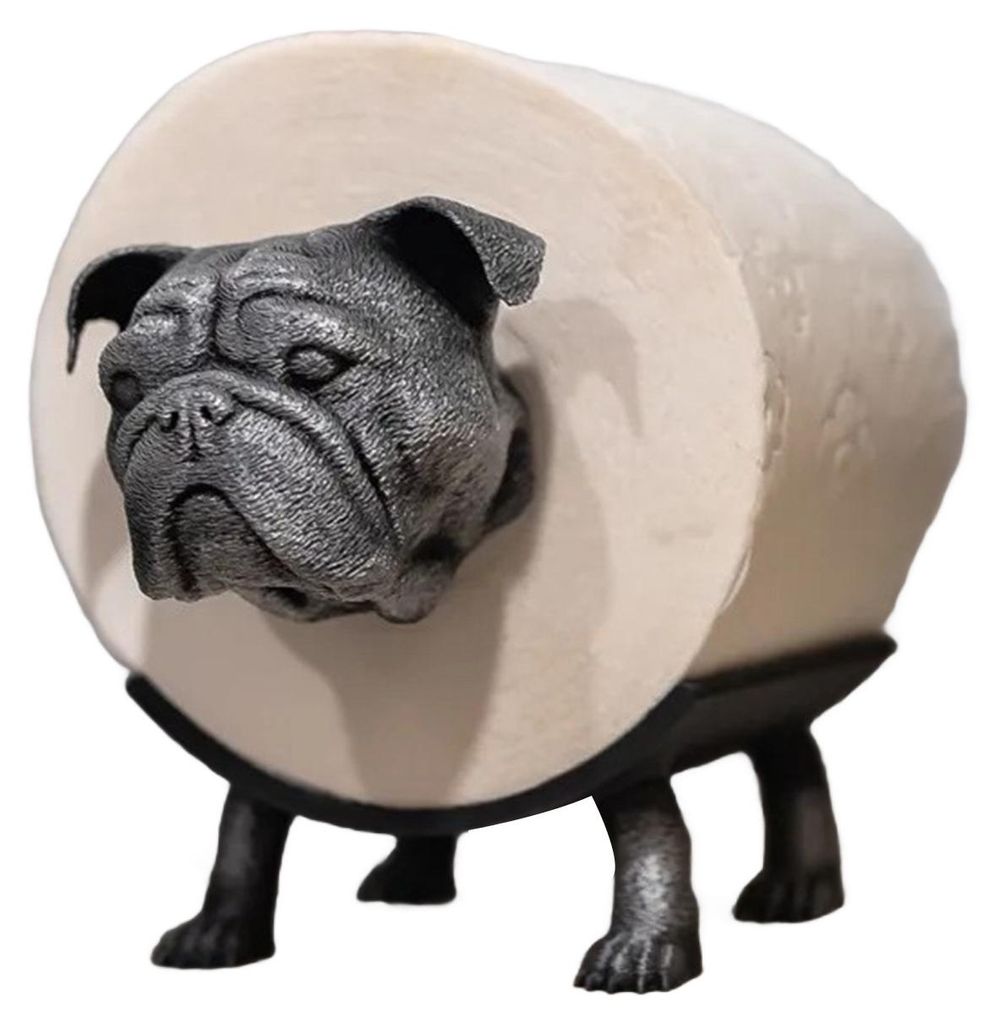 Toilettenpapierhalter in Form einer Englischen Bulldogge, 3D-gedruckt, freistehend, mit Hundemotiv, Papierhandtuchspender und Aufbewahrungsregal f...