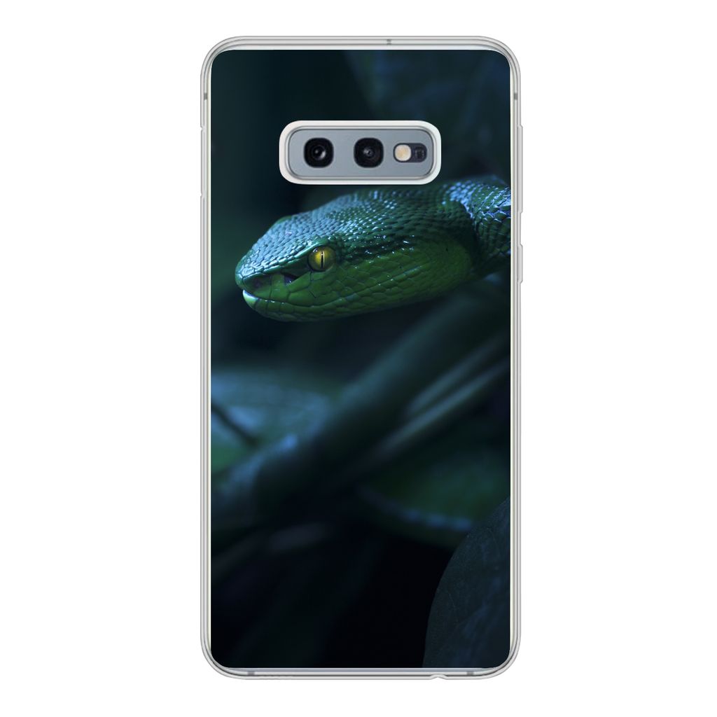 MuchoWow Handyhülle Schutzhülle Hülle für Samsung Galaxy S10e Schlange - Makro - Holz Silikon Softcase Handy Hülle - Handy