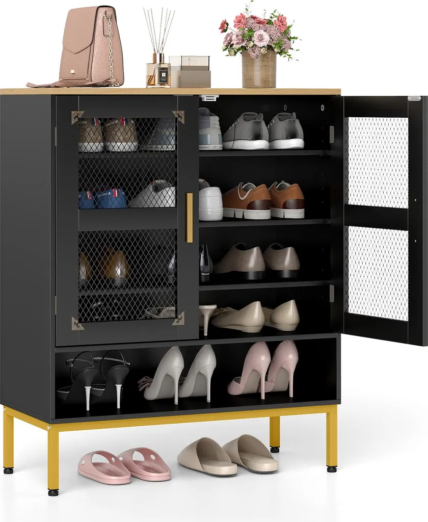 Scarpiera Design Industrial COSTWAY: Ante a Rete e Gambe in Metallo