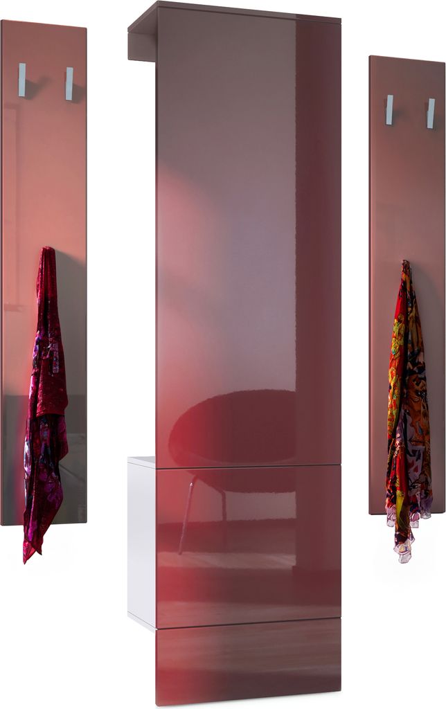 Vladon Garderoben-Set Hollywood, bestehend aus 1 Garderobenpaneel mit integrierter Tür, 1 Kleiderstange und 1 Wandpaneel Set, Weiß matt/Bordeaux ...