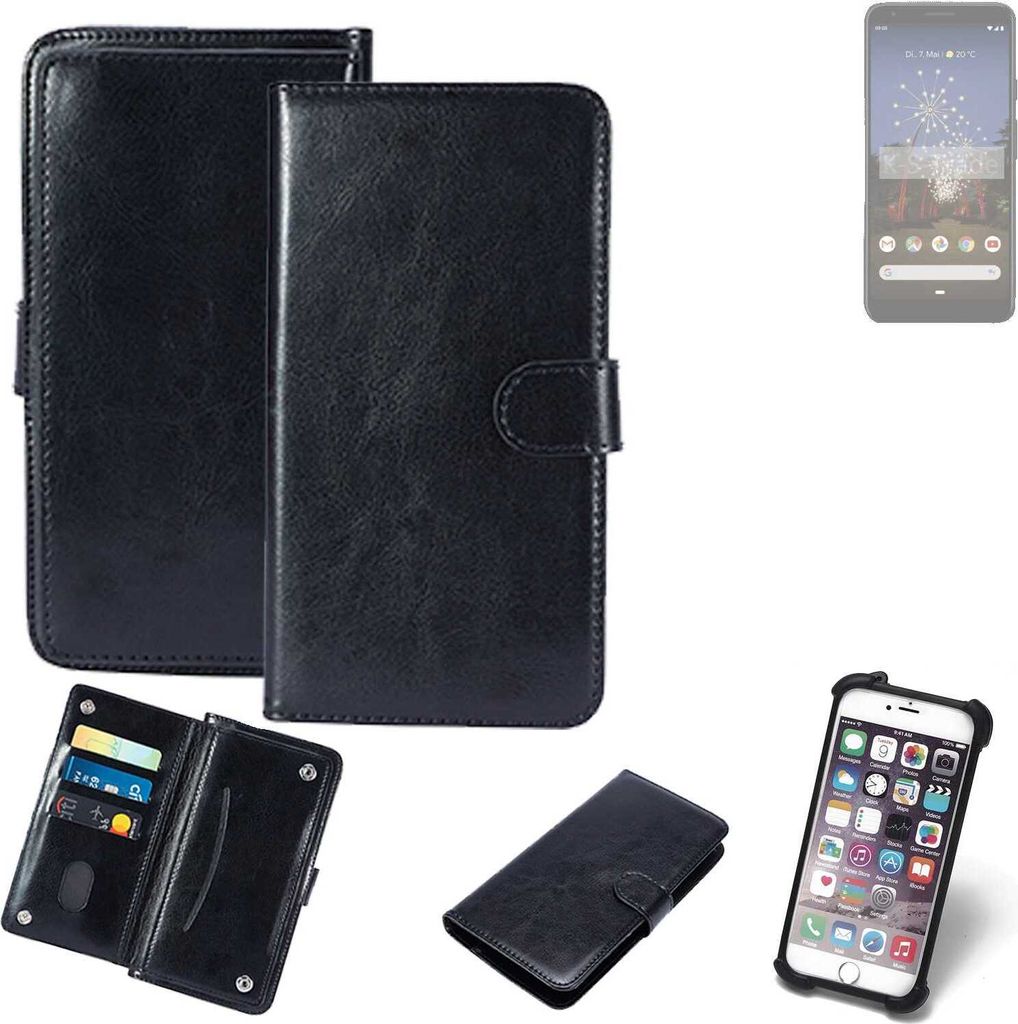 K-S-Trade 360° Hülle kompatibel mit Google Pixel 3a XL schwarz Kunstleder Case BookCase WalletCase Kunstlederederhülle Handyhülle, Rundumschutz