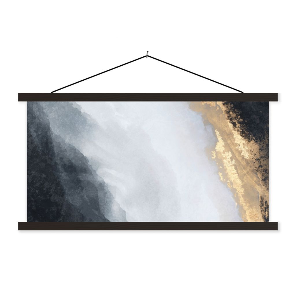 MuchoWow Textilposter Abstrakt - Farbe - Gold - Schwarz - Marmor 90x45 cm mit schwarzem Rahmen - Klemmleisten