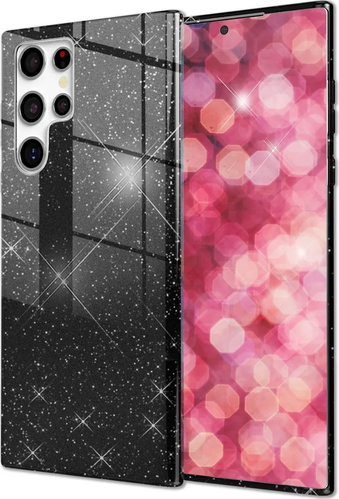 NALIA Custodia Glitter per Samsung Galaxy S24 Ultra Nero - Cover Ibrida