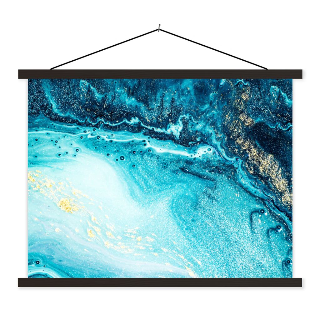 MuchoWow Textilposter Marmoroptik - Blau - Gold - Luxe - Glitzer - Marmor 40x30 cm mit schwarzem Rahmen - Dekorationen