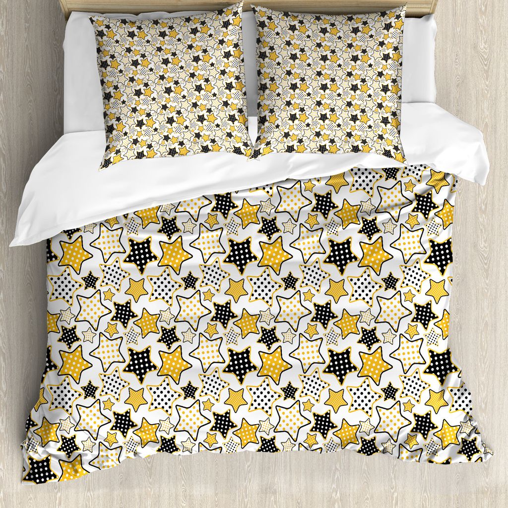 ABAKUHAUS Gelb Bettbezug, Retro Polka punktierte Sterne, Milbensicher Allergiker geeignet mit Kissenbezügen, 200 cm x 200 cm - 80 x 80 cm, Marigol...
