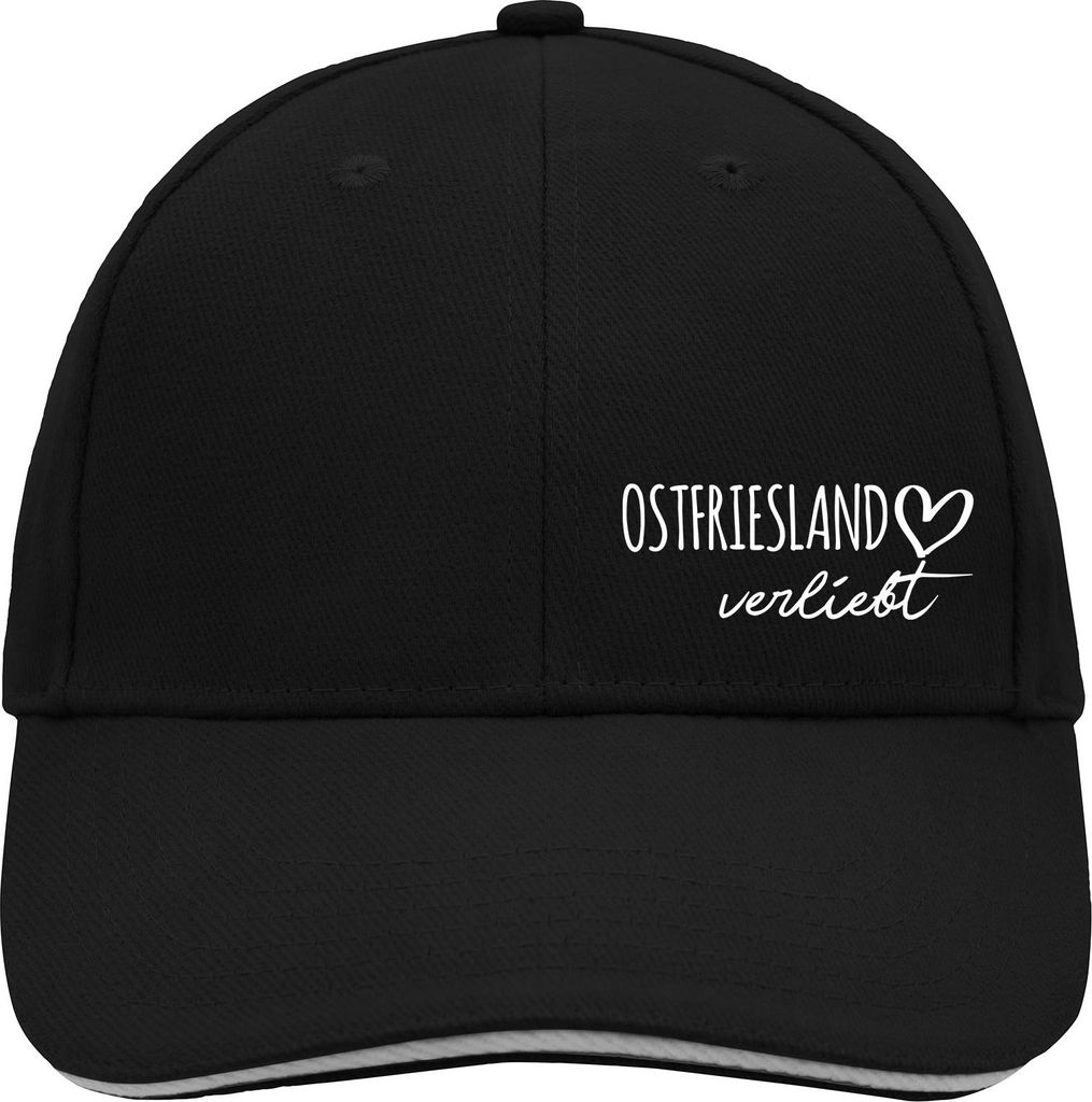 Huuraa Cappy Mütze Ostfriesland verliebt Black/Light Grey Baumwolle 6-Panel Kappe Geschenkidee