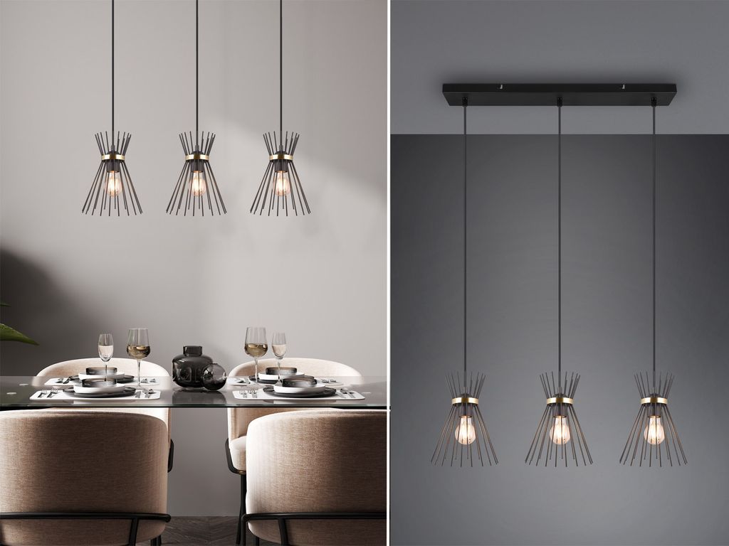 Ausgefallene LED Pendelleuchte mehrflammig Metall Schwarz Goldfarben Breite 82cm