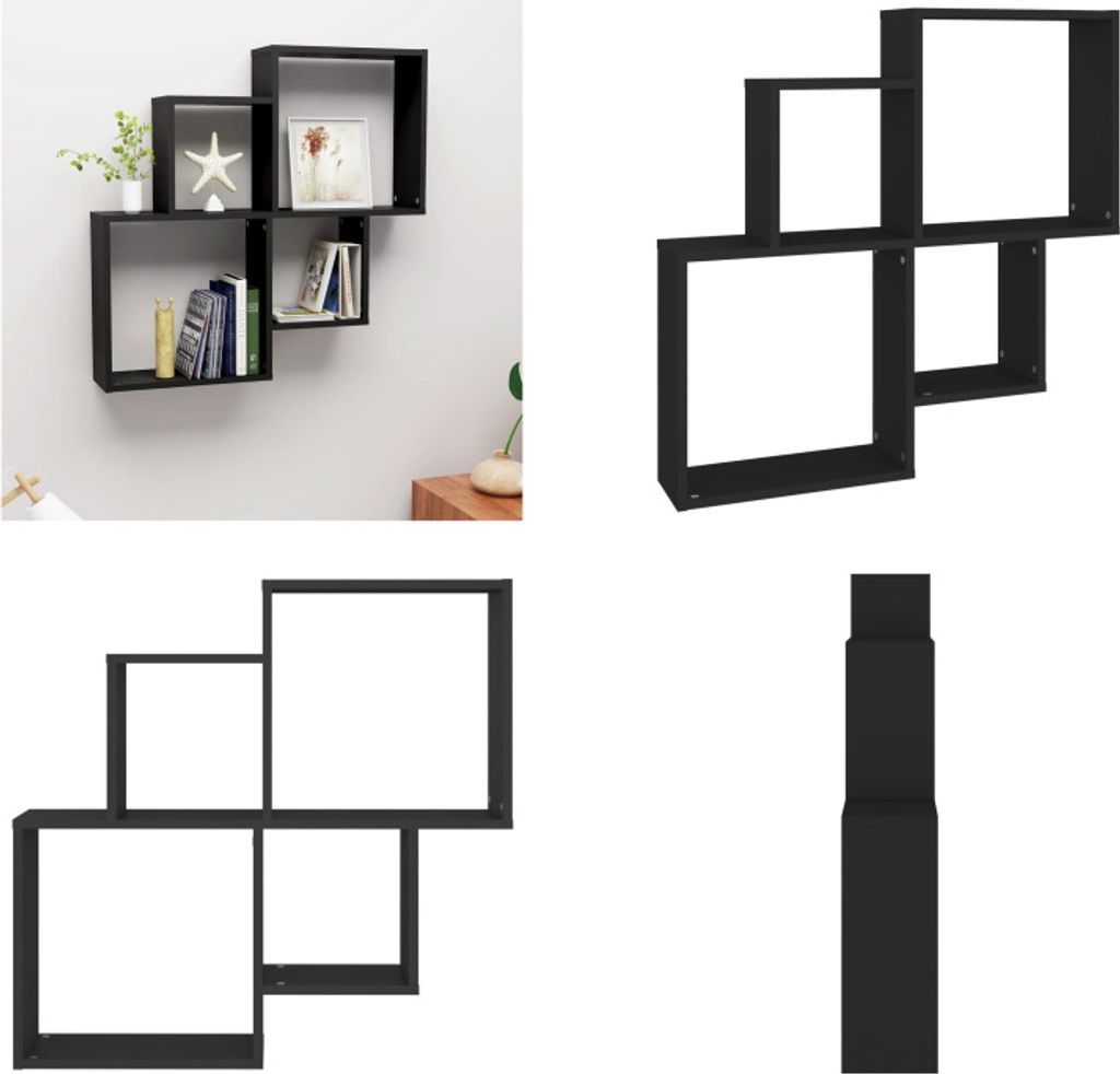 vidaXL Würfelregal Schwarz 80x15x78,5 cm Holzwerkstoff - Würfel-Regal - Würfel-Regale - Würfel-Wandregal - Würfel-Wandregale