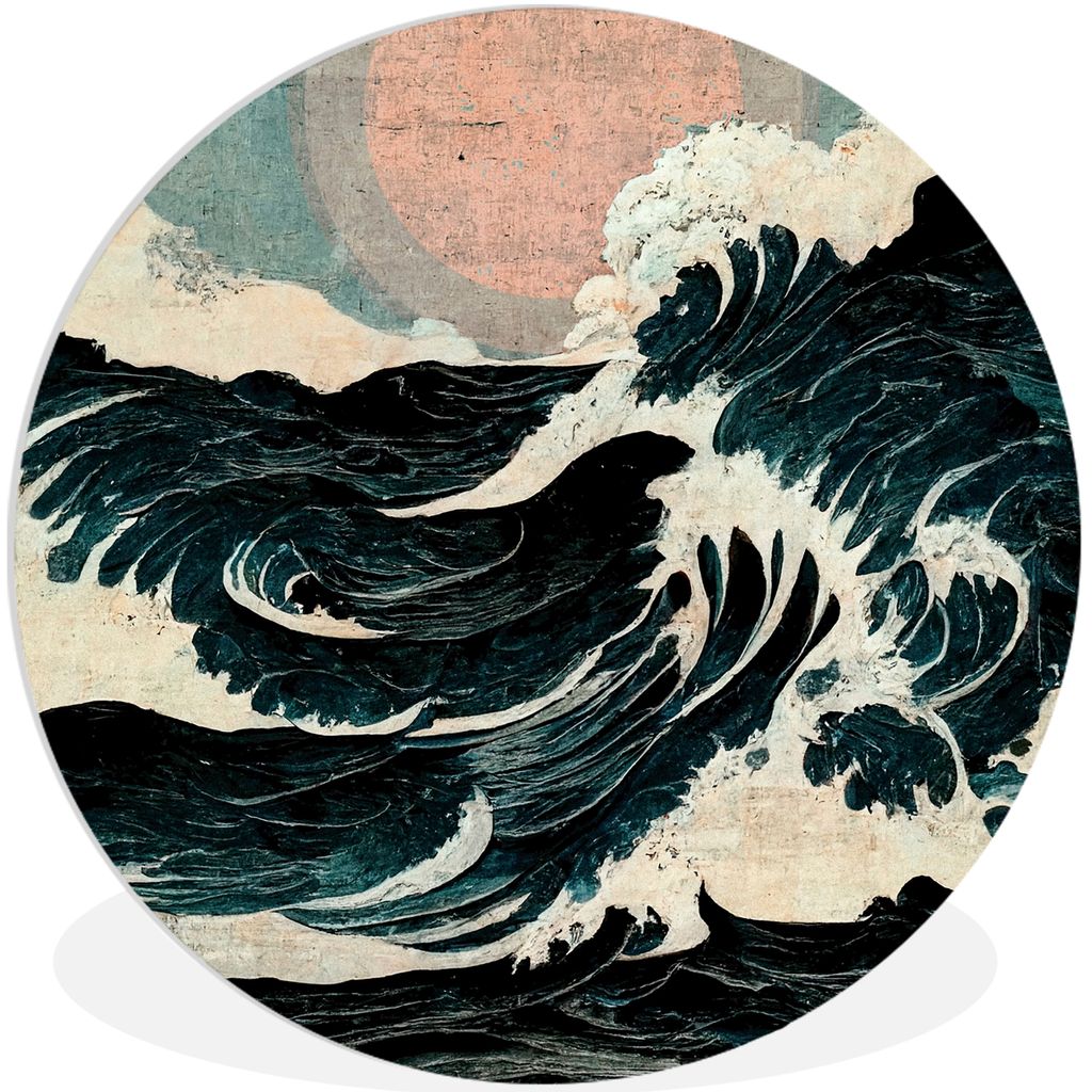 MuchoWow Rundes Wandbild - Runde Bilder Jahrgang - Meer - Wellen - Sonne Ø 60 cm Kreis Wanddekoration Kunststoff - Wandkreis - Wandschmuck - Wan...
