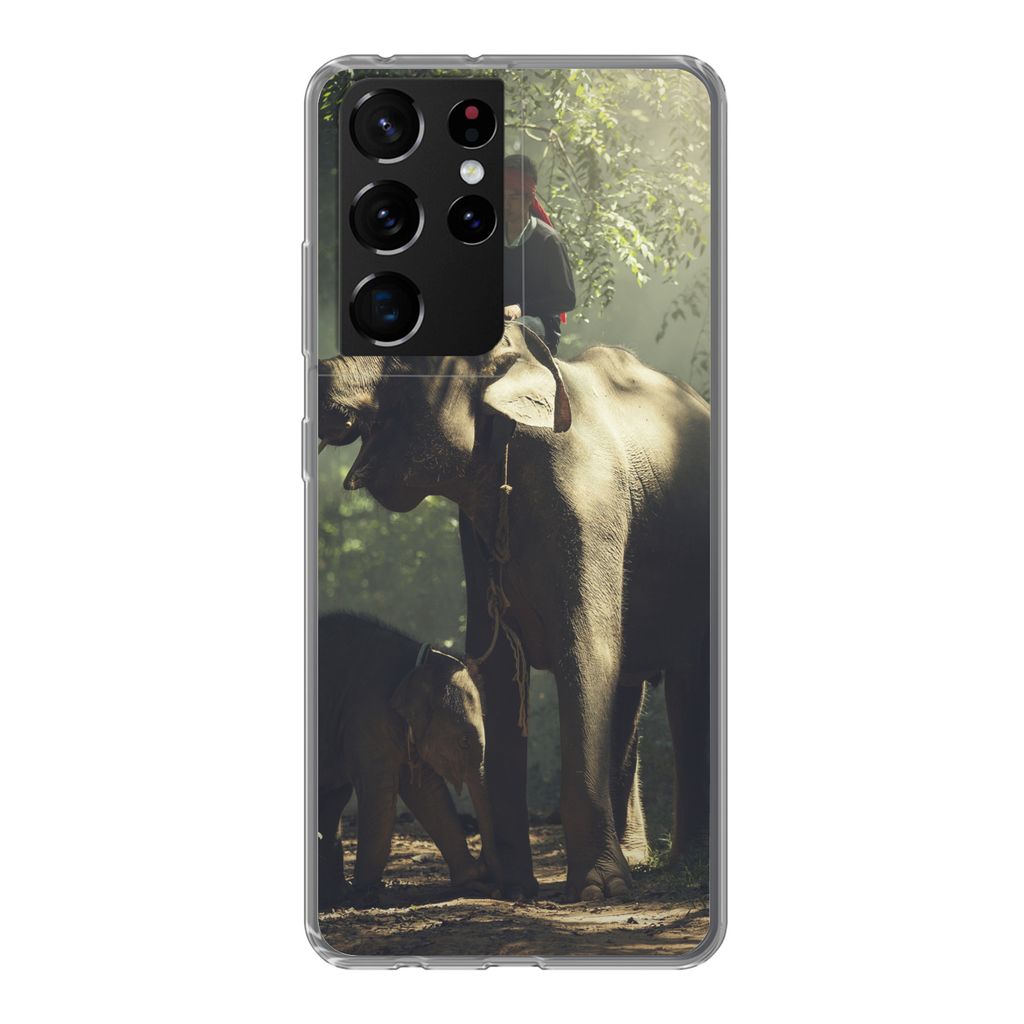 MuchoWow Handyhülle Schutzhülle Hülle für Samsung Galaxy S21 Ultra Elefant - Wald - Bäume - Tiere - Trainer Silikon Softcase Handy Hülle - ...