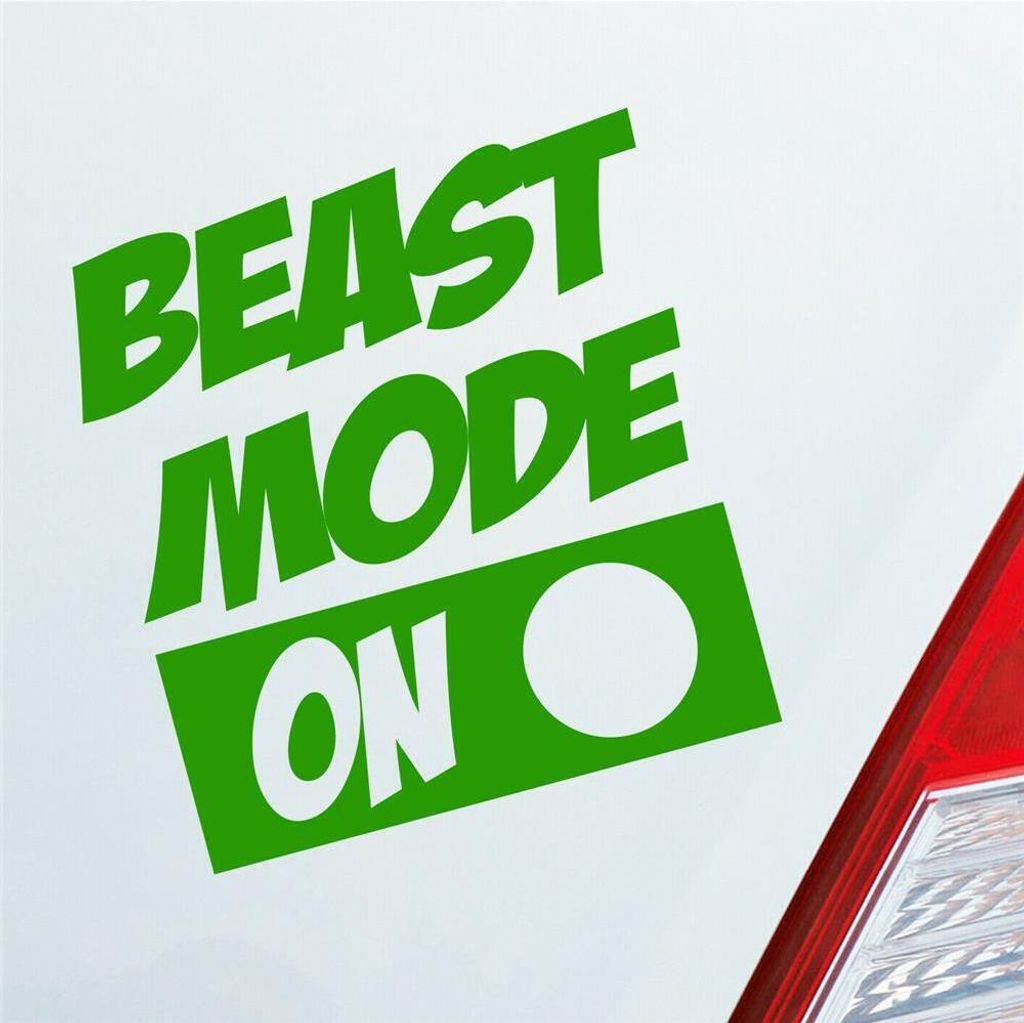 Auto Aufkleber Beast Mode On Biest Modus an Monster Aggro 9x10 cm Hellgrün Sticker Heckscheibenaufkleber