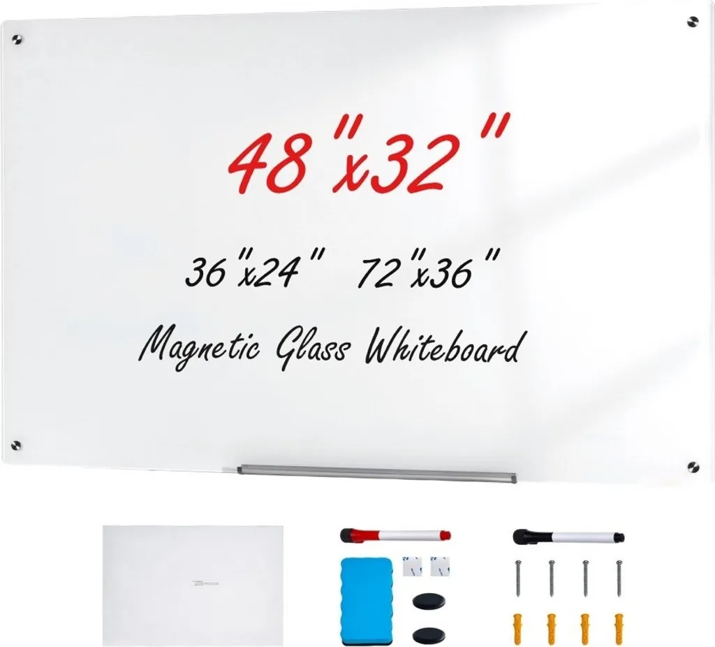 Tableau blanc effaçable à sec en verre 120x80cm pour planning et bureau