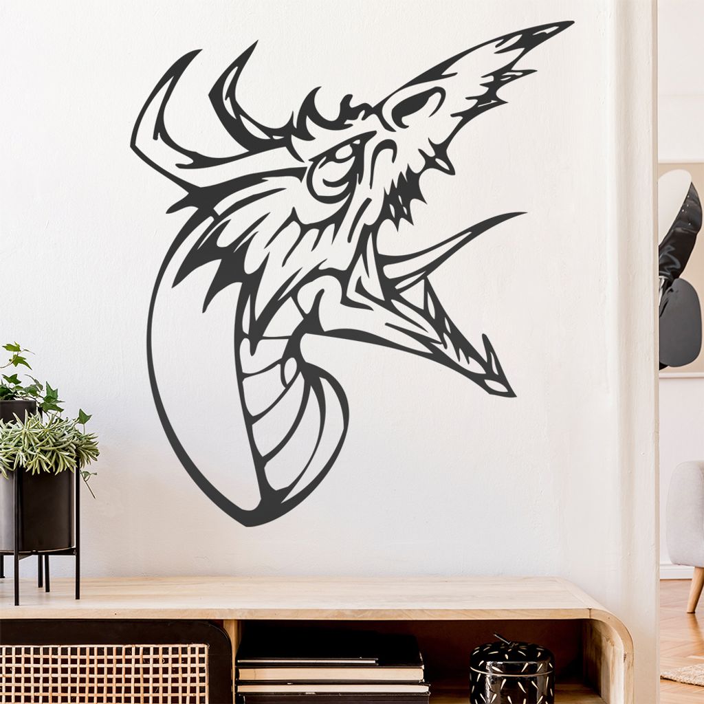 Drachen Maul Wandtattoo in 6 Größen - Wandaufkleber Wall Sticker - Dekoration, Küche, Wohnzimmer, Schlafzimmer, Badezimmer
