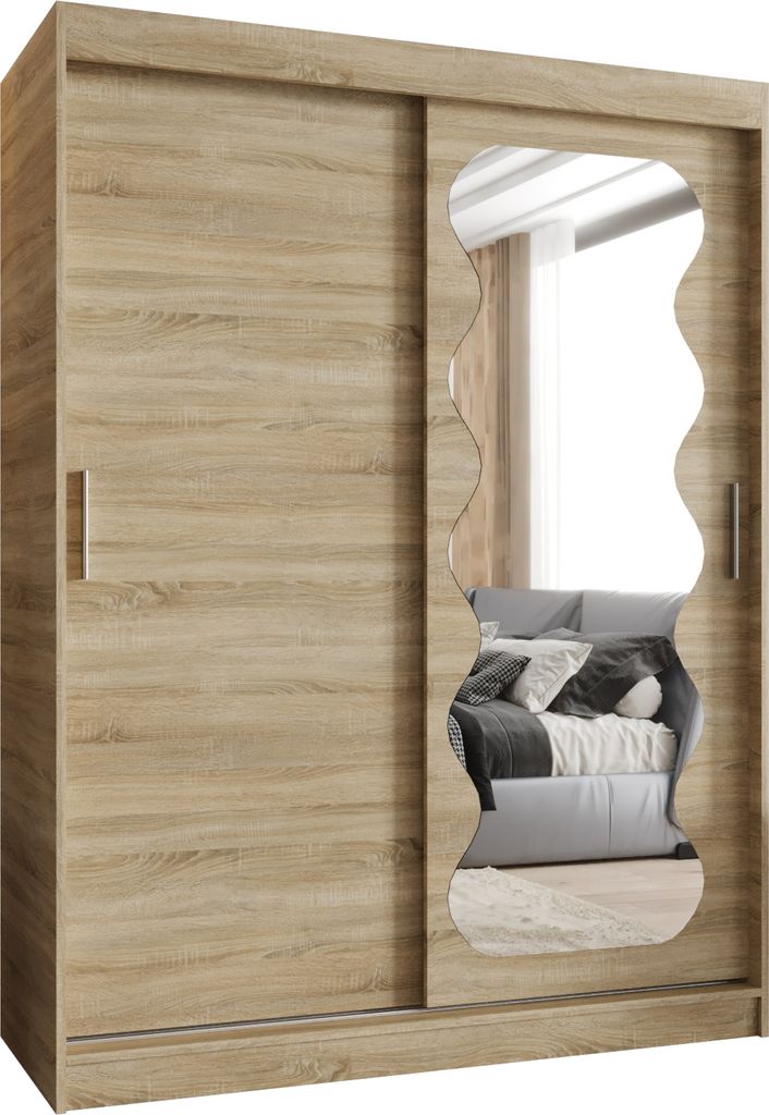 MEBLE KRYSPOL SPOTI 150 Kleiderschrank mit zwei Schiebetüren für Schlafzimmer – moderner Aufbewahrungsschrank mit Kleiderstange und Regalen –...