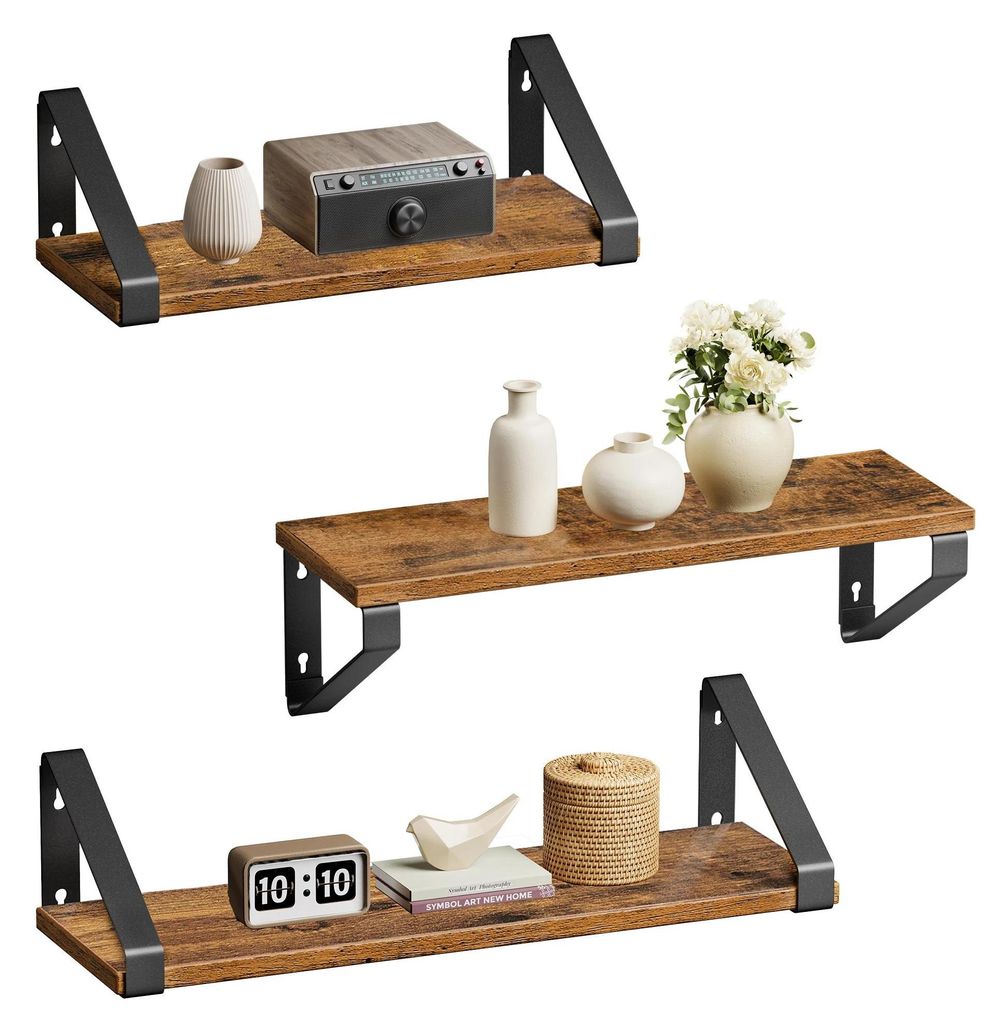 Wandregale - 3er-Set - Industrial Design - Wandmontage - Aufbewahrung - Braun