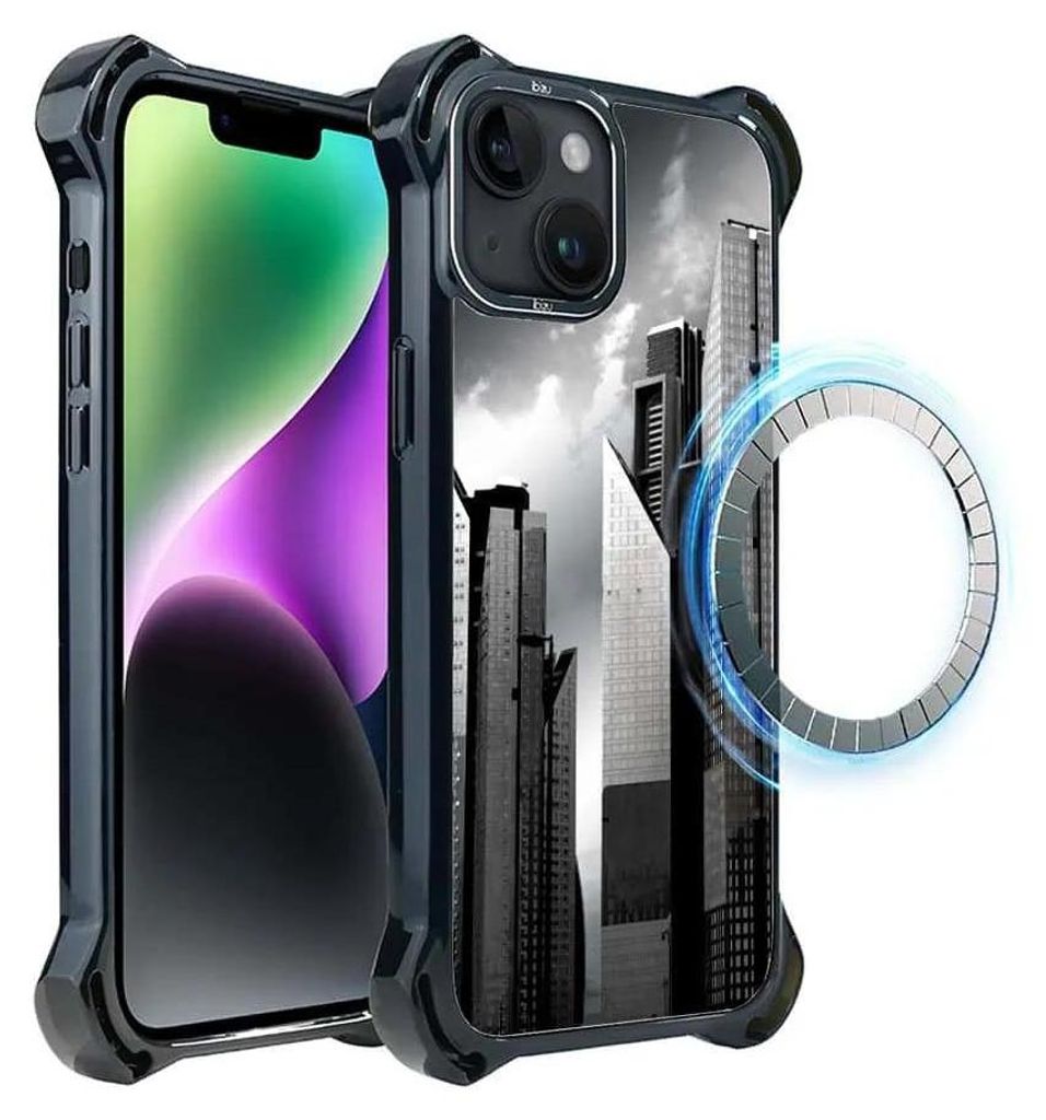 Schutzhülle für das iPhone 14 Plus, MagSafe-kompatibel, verstärkte Ecken, schwarz, Manhattan
